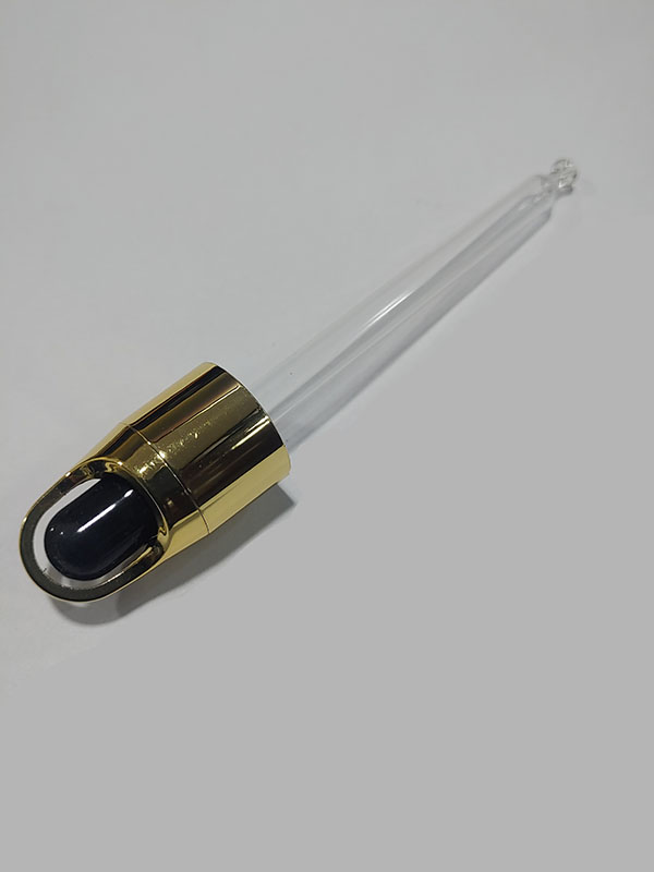 18 MM Shinny Golden Basket Dropper Set with Black Rubber Teat and Glass Tube of Upto 110 MM